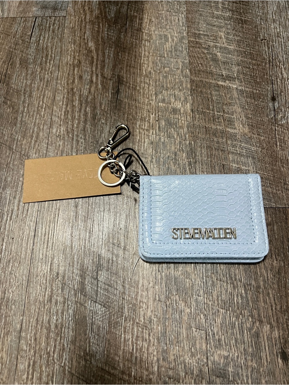 Steve Madden Light Blue Textured Key & Card Holder with Keyring